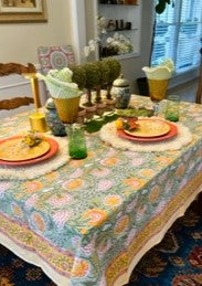 Fresh Garden Flowers Block Print Tablecloth. A Beauty.