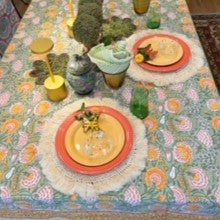 Fresh Garden Flowers Block Print Tablecloth. A Beauty.