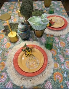 Fresh Garden Flowers Block Print Tablecloth. A Beauty.