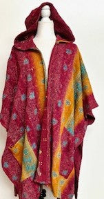 Kantha Knee Length Poncho Coats (Wine and Bronze)