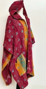 Kantha Knee Length Poncho Coats (Wine and Bronze)