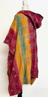 Kantha Knee Length Poncho Coats (Wine and Bronze)