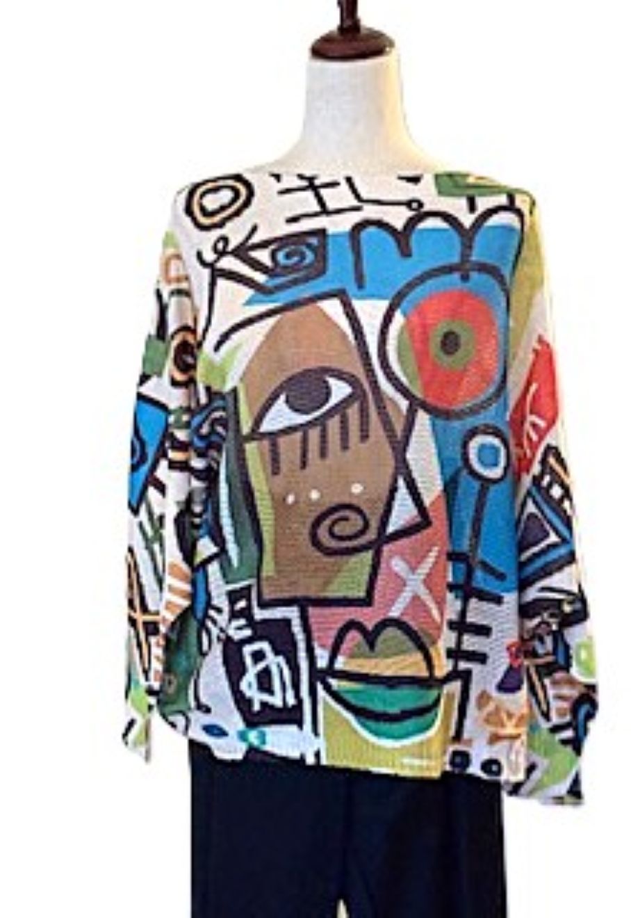 Italian Knit Sweater, Colorful Abstract Picaso (Multicolor)