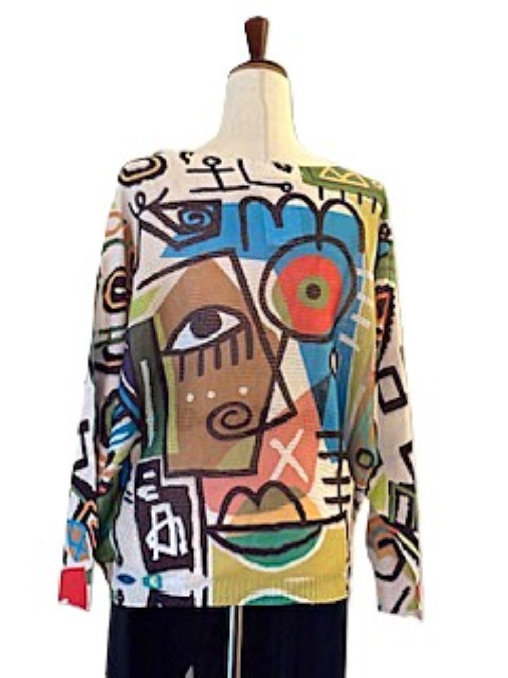 Italian Knit Sweater, Colorful Abstract Picaso (Multicolor)