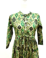 Floral Block Print Cotton Dress Looks Professional (Green)
