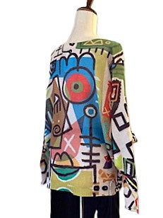 Italian Knit Sweater, Colorful Abstract Picaso (Multicolor)
