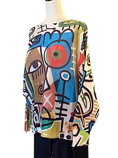 Italian Knit Sweater, Colorful Abstract Picaso (Multicolor)