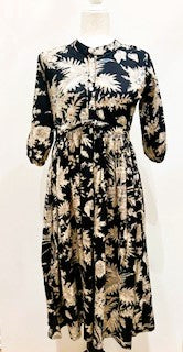 Floral Block Print Cotton Dress Looks Professional (Black)