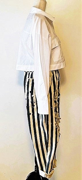 Jaded Gypsy Funky Striped Jeans, Distressed.