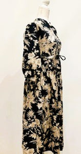 Floral Block Print Cotton Dress Looks Professional (Black)