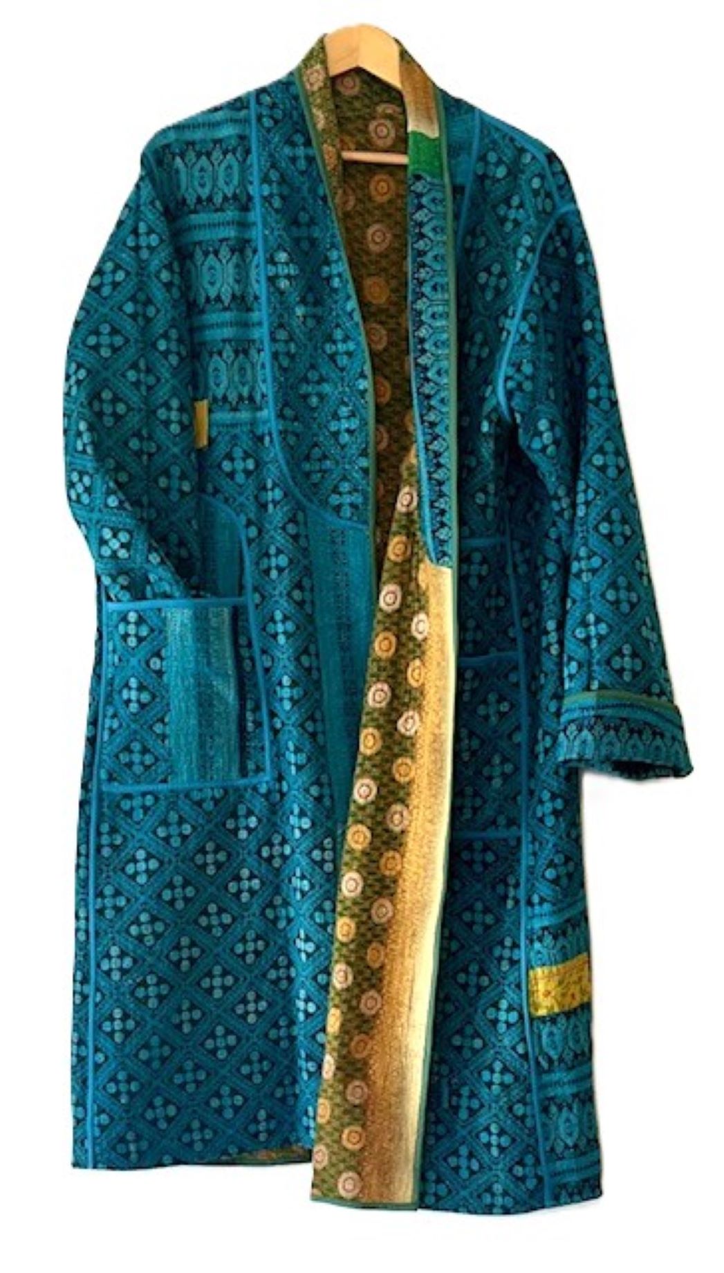 Specialty Collection: Patchwork Vintage Handmade Jacket Fully Reversible. Turquoise.