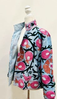 Short Box Cut Suzani Hand Embroidered Jacket Welcomes Spring (Aqua)