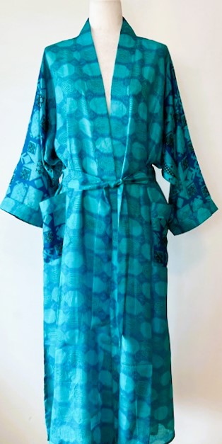 Turquoise Luxurious Rich Silk Long Kimono Duster