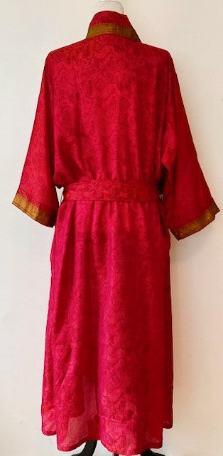 Luxurious Rich Silk Long Kimono Duster Looks Elegant (Red)