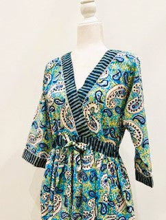 Block Print Cotton Dress Is A Fresh Floral Print With Contrast Trim (Blue)