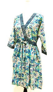 Block Print Cotton Dress Is A Fresh Floral Print With Contrast Trim (Blue)