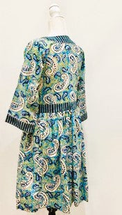 Block Print Cotton Dress Is A Fresh Floral Print With Contrast Trim (Blue)