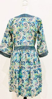 Block Print Cotton Dress Is A Fresh Floral Print With Contrast Trim (Blue)