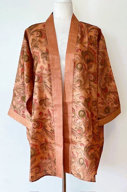 Short Silk Open Jacket Turns Any Outfit Into A Designer Look. (Copper Floral)