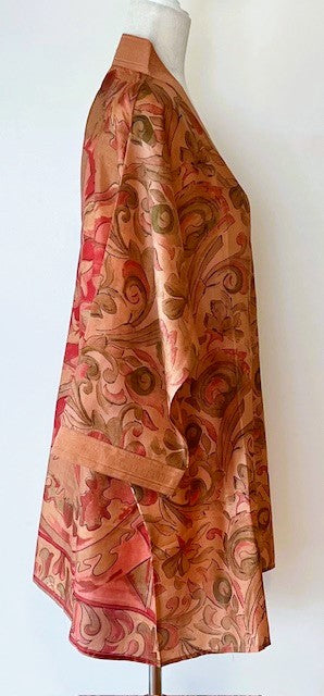 Short Silk Open Jacket Turns Any Outfit Into A Designer Look. (Copper Floral)