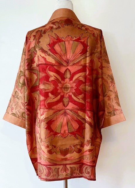 Short Silk Open Jacket Turns Any Outfit Into A Designer Look. (Copper Floral)