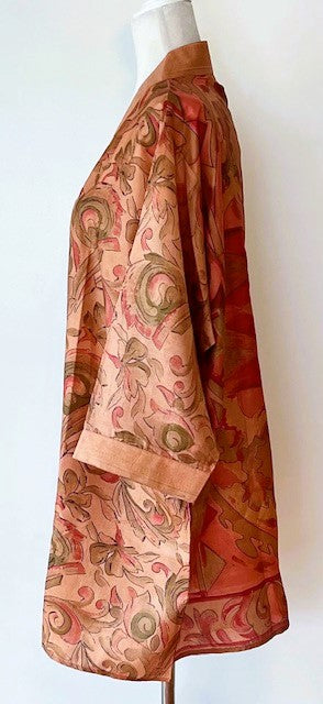 Short Silk Open Jacket Turns Any Outfit Into A Designer Look. (Copper Floral)