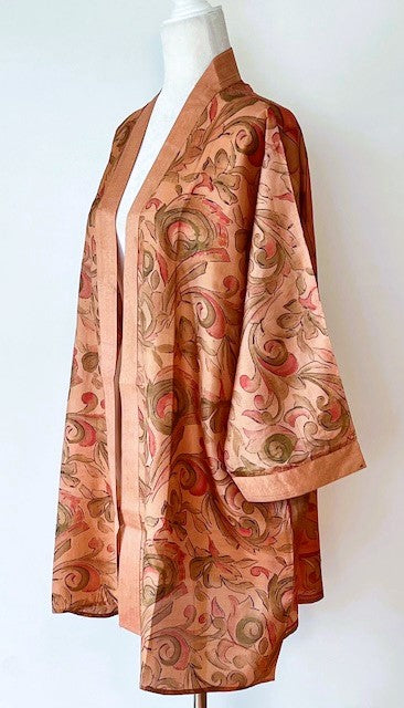 Short Silk Open Jacket Turns Any Outfit Into A Designer Look. (Copper Floral)