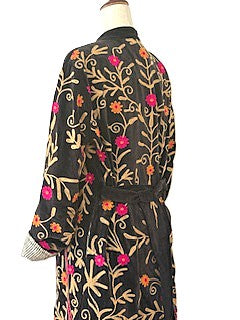 Wearable Art: Elaborate Hand Embroidered Knee Length Jacket. (Black)