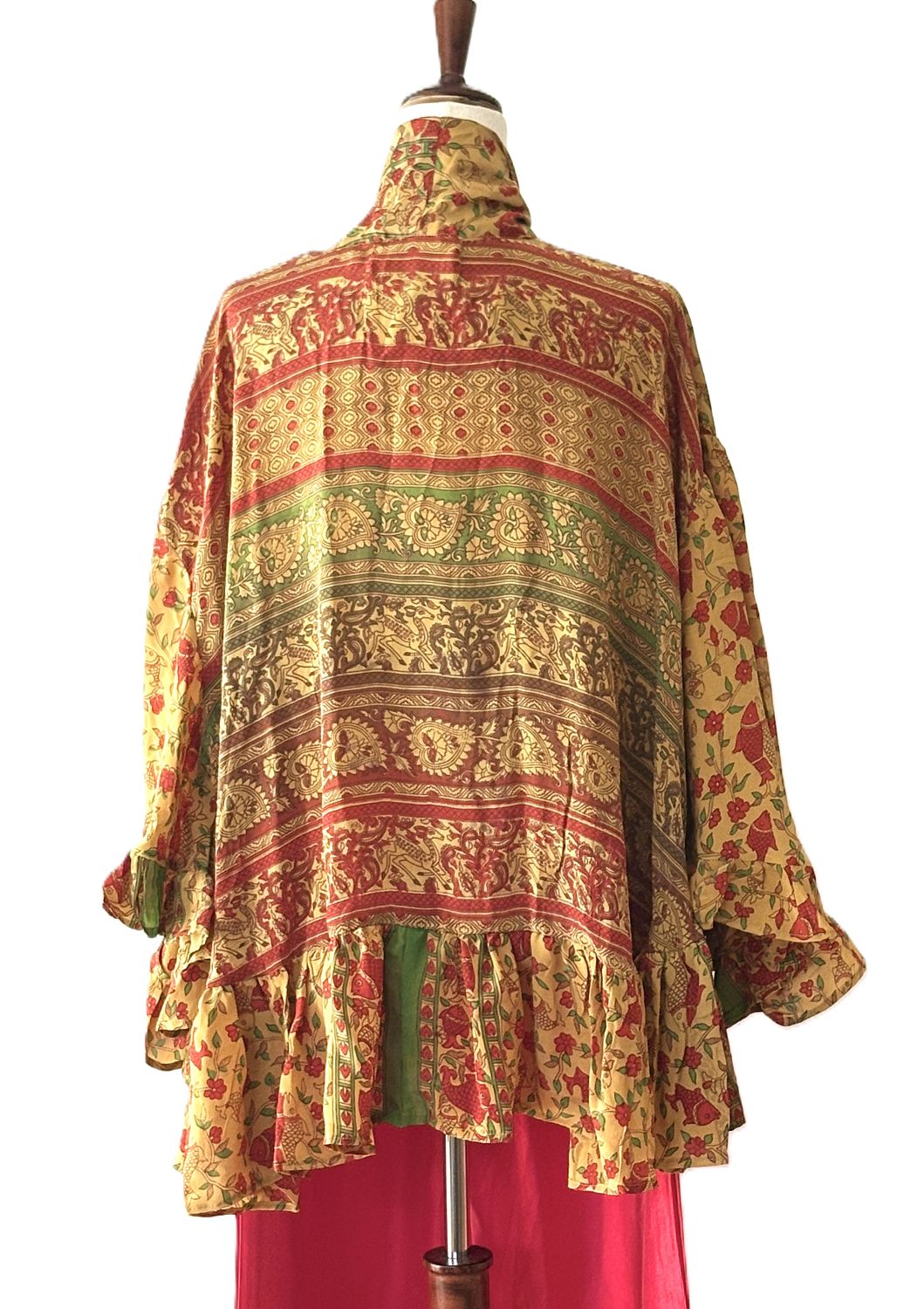 Kantha Bae Crepe Sari Wid Rose Romantic Top  (Red Poppies)