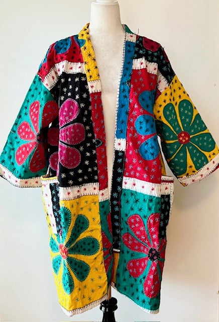 Bold Short Designer Patchwork Kimono. Vibrant Colors.