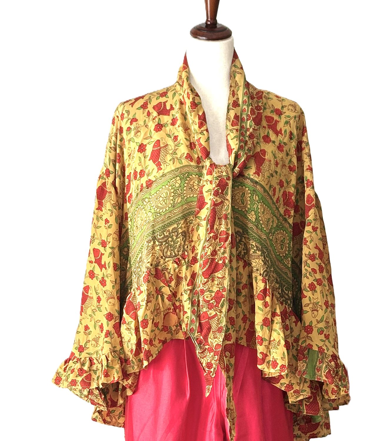 Kantha Bae Crepe Sari Wid Rose Romantic Top  (Red Poppies)