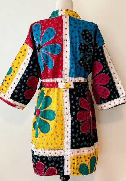 Bold Short Designer Patchwork Kimono. Vibrant Colors.