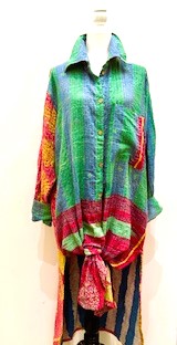 Long Kantha Button Down Jacket With Collar Looks Sharp (Stripe)