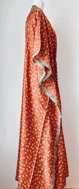 Elegant Silk Handmade Caftan. Lounging, Beach or Pool Perfect. (Tangerine)