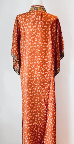 Elegant Silk Handmade Caftan. Lounging, Beach or Pool Perfect. (Tangerine)