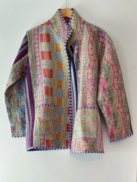 Handmade Indian Vintage Cotton Kantha Jacket, Reversible