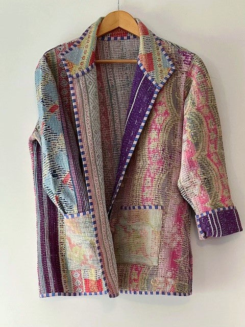 Handmade Indian Vintage Cotton Kantha Jacket, Reversible