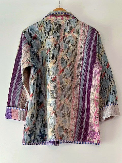 Handmade Indian Vintage Cotton Kantha Jacket, Reversible