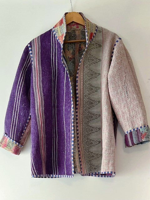 Handmade Indian Vintage Cotton Kantha Jacket, Reversible