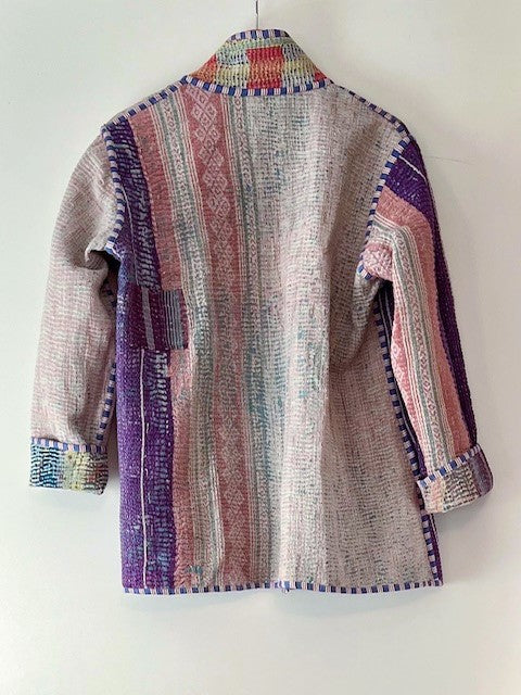 Handmade Indian Vintage Cotton Kantha Jacket, Reversible