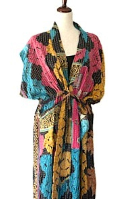 Kantha Bae Dreamweaver Kimono Vest (Pink Black)
