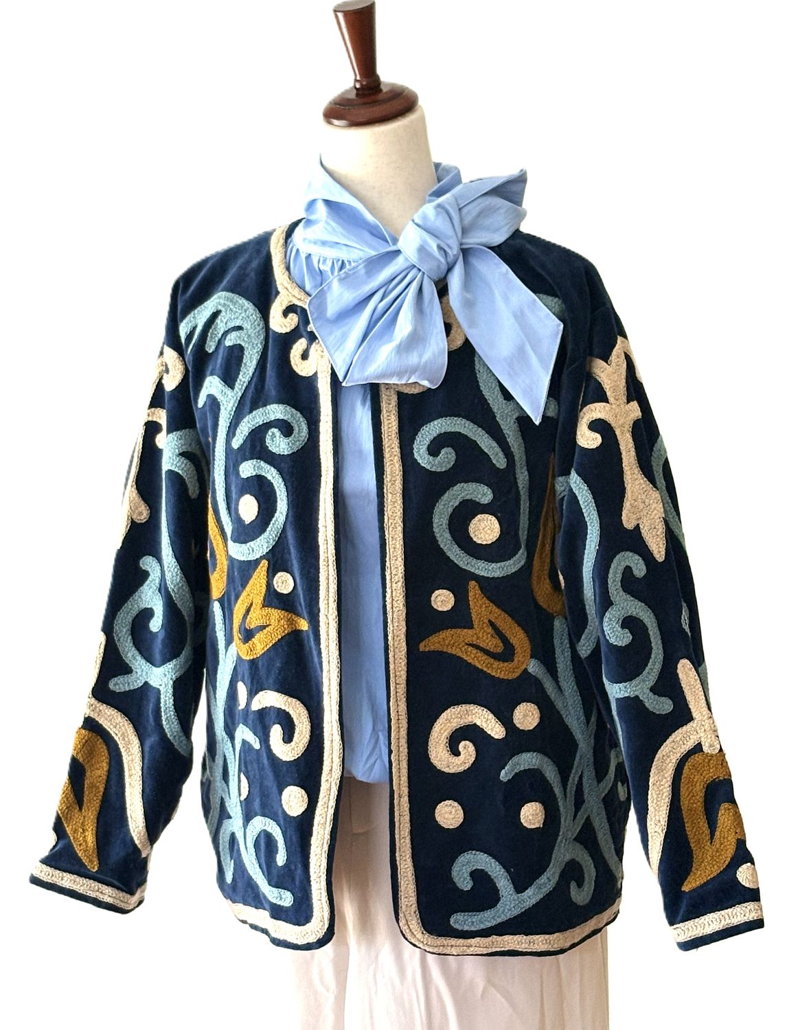 Jacket, Wearable Art, Hand Embroidered Abstract Pattern In Soft Tones.