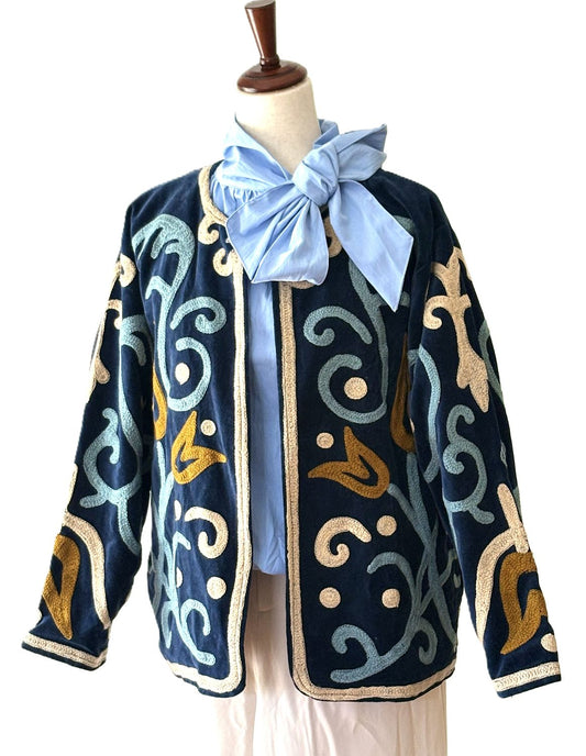 Jacket, Wearable Art, Hand Embroidered Abstract Pattern In Soft Tones.