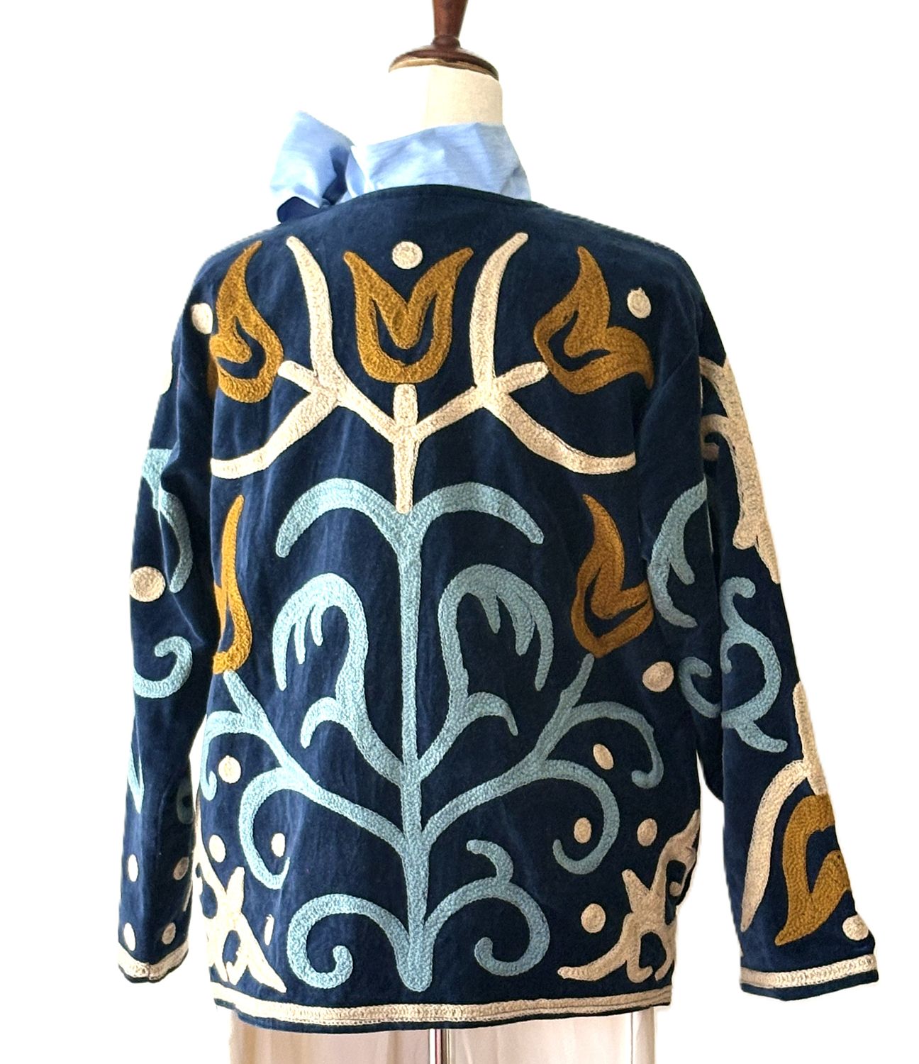 Jacket, Wearable Art, Hand Embroidered Abstract Pattern In Soft Tones.