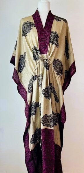 Beautiful Classic Handmade Caftan. Lounging, Beach or Pool Perfect. (Plum and Cream)