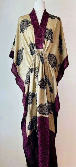 Beautiful Classic Handmade Caftan. Lounging, Beach or Pool Perfect. (Plum and Cream)