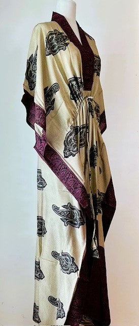 Beautiful Classic Handmade Caftan. Lounging, Beach or Pool Perfect. (Plum and Cream)