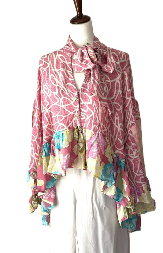 Kantha Bae Crepe Sari Wid Rose Romantic Top  (Blooms)