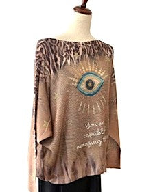 Italian Knit Sweater: Brown Eye Printed Sweater
