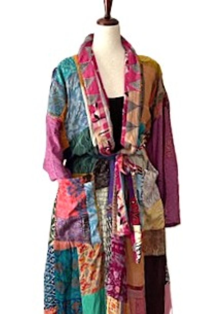 Kantha Bae Majestic Goddess Long Silk Patchwork Kimono
